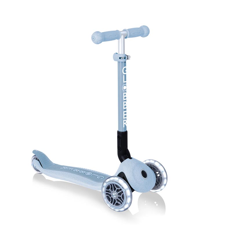 Foldable eco scooter with 3 wheels GLOBBER JUNIOR FOLDABLE LIGHTS ECOLOGIC - blueberry color