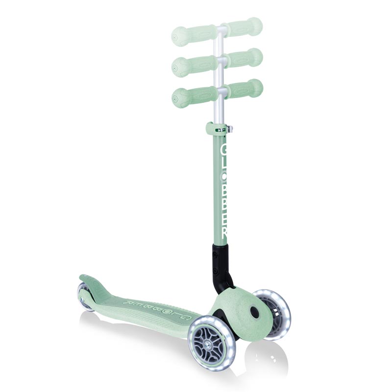 Foldable eco scooter with 3 wheels GLOBBER JUNIOR FOLDABLE LIGHTS ECOLOGIC - pistachio color