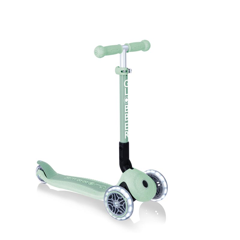 Foldable eco scooter with 3 wheels GLOBBER JUNIOR FOLDABLE LIGHTS ECOLOGIC - pistachio color