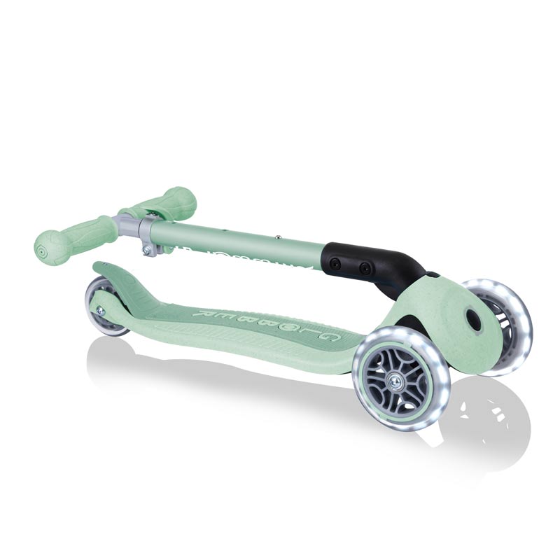 Foldable eco scooter with 3 wheels GLOBBER JUNIOR FOLDABLE LIGHTS ECOLOGIC - pistachio color