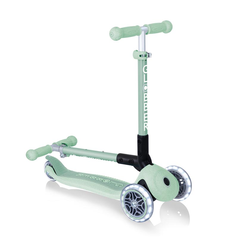Foldable eco scooter with 3 wheels GLOBBER JUNIOR FOLDABLE LIGHTS ECOLOGIC - pistachio color