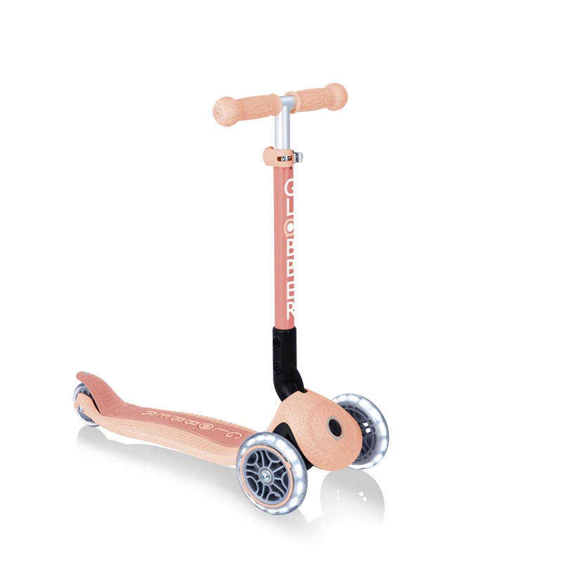 Foldable eco scooter with 3 wheels GLOBBER JUNIOR FOLDABLE LIGHTS ECOLOGIC - peach color