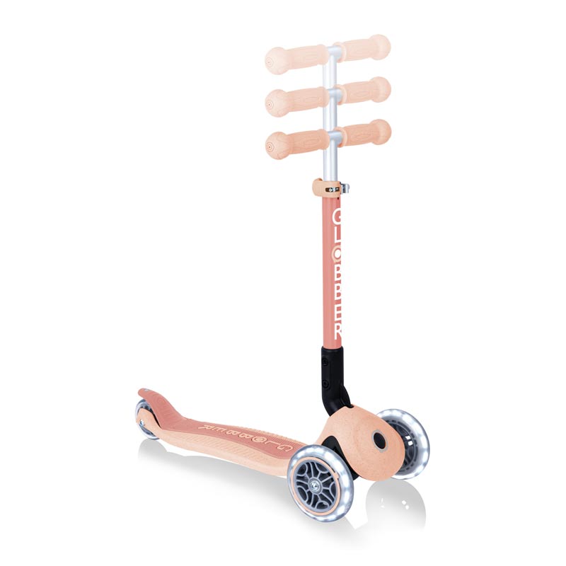 Foldable eco scooter with 3 wheels GLOBBER JUNIOR FOLDABLE LIGHTS ECOLOGIC - peach color