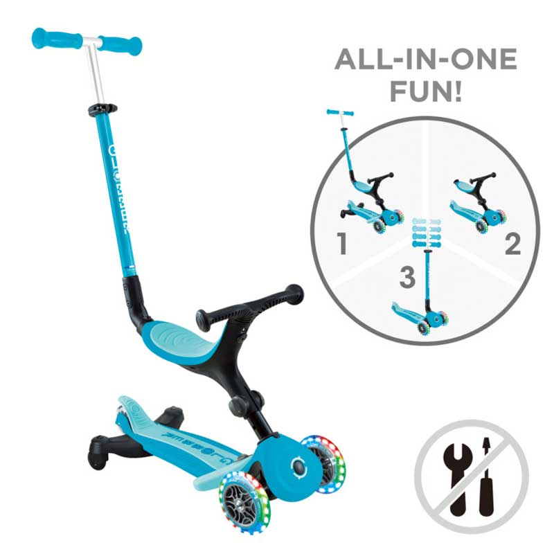 Folding scooter 5 in 1 GLOBBER GO UP ACTIVE LIGHTS 360° - aqua