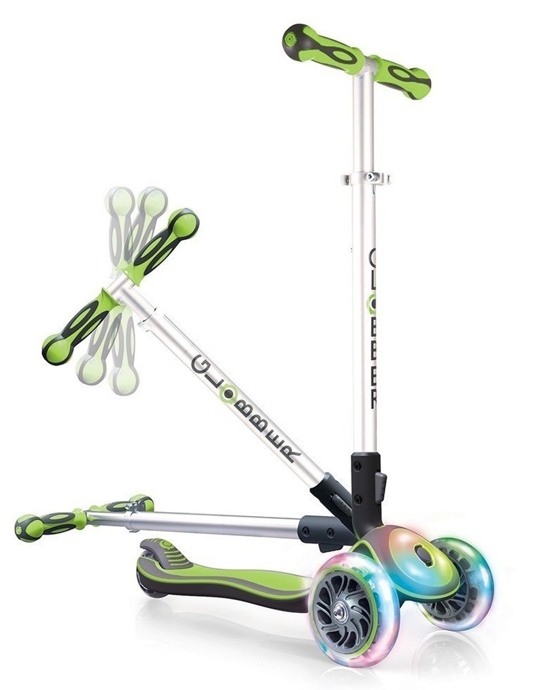 Elite Light Folding Scooter with Light Up Tires and Platform - Green
