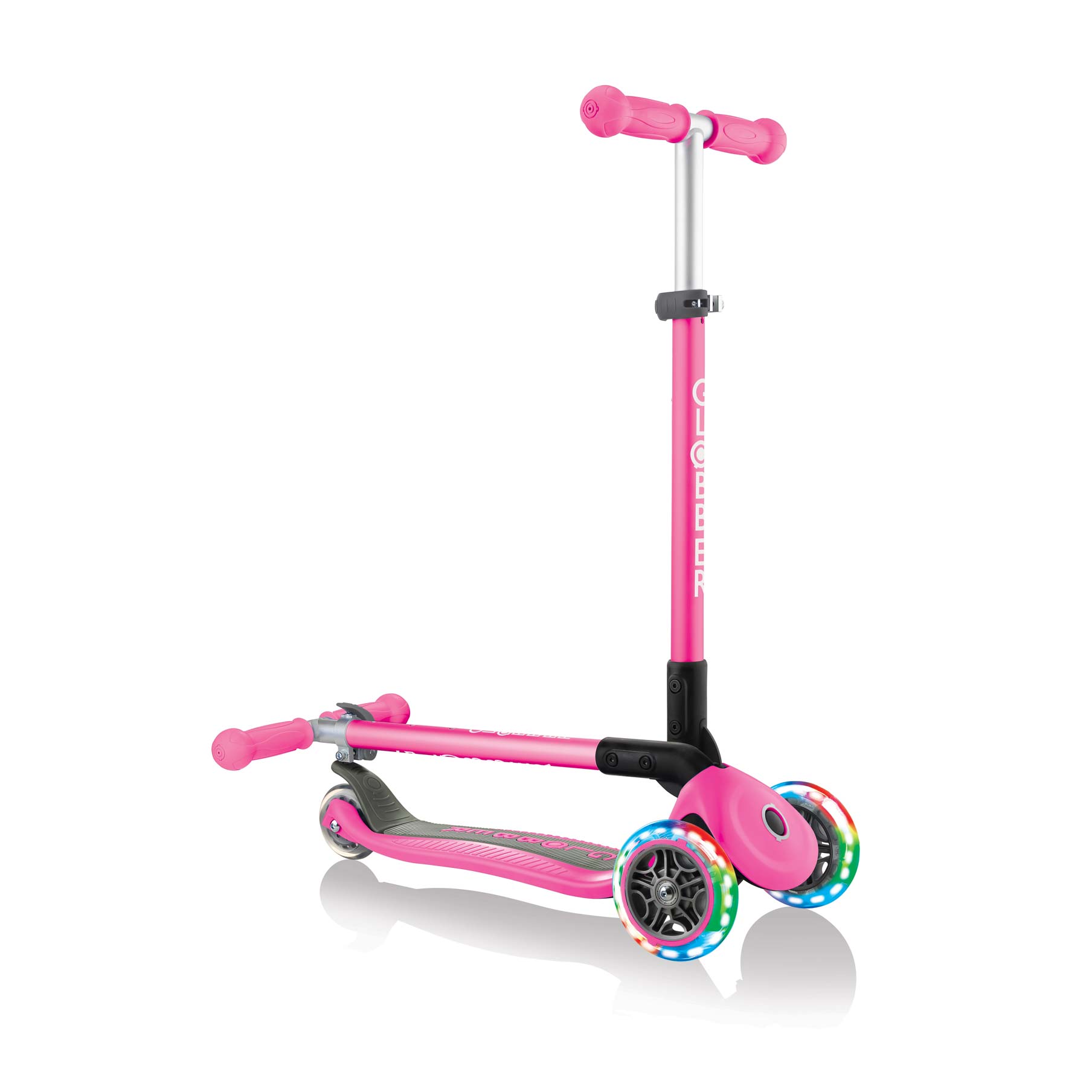 Сгъваема тротинетка със светещи гуми Globber Primo Foldable Lights, Розова