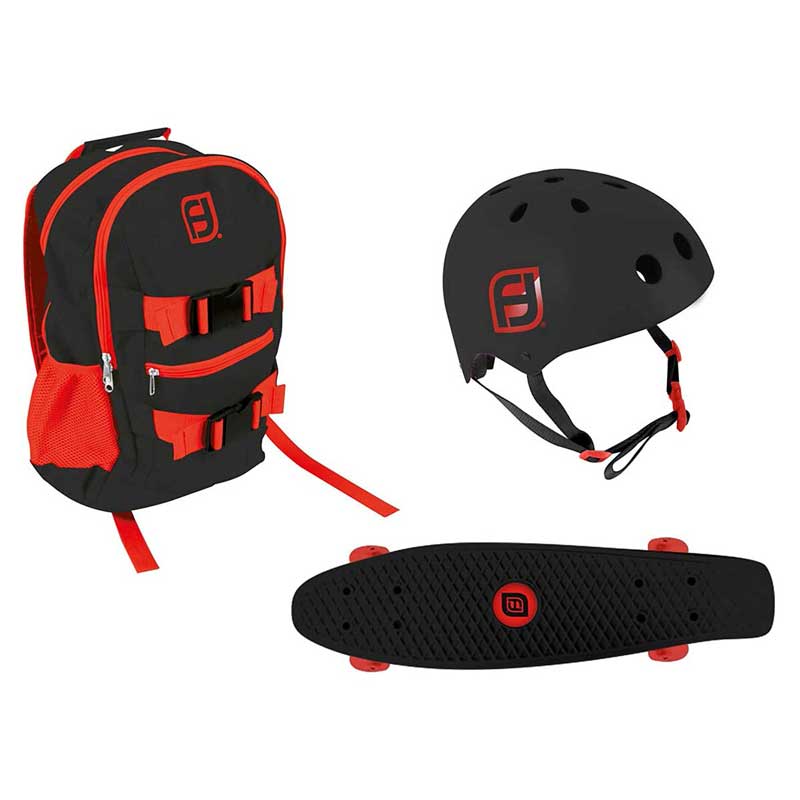 Backpack + helmet + skateboard set, Funbee is pink/grey
