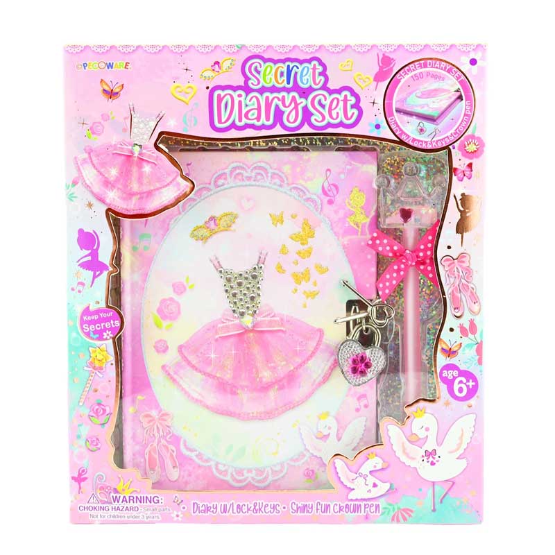 Secret diary with padlock and crown pen for magical memories