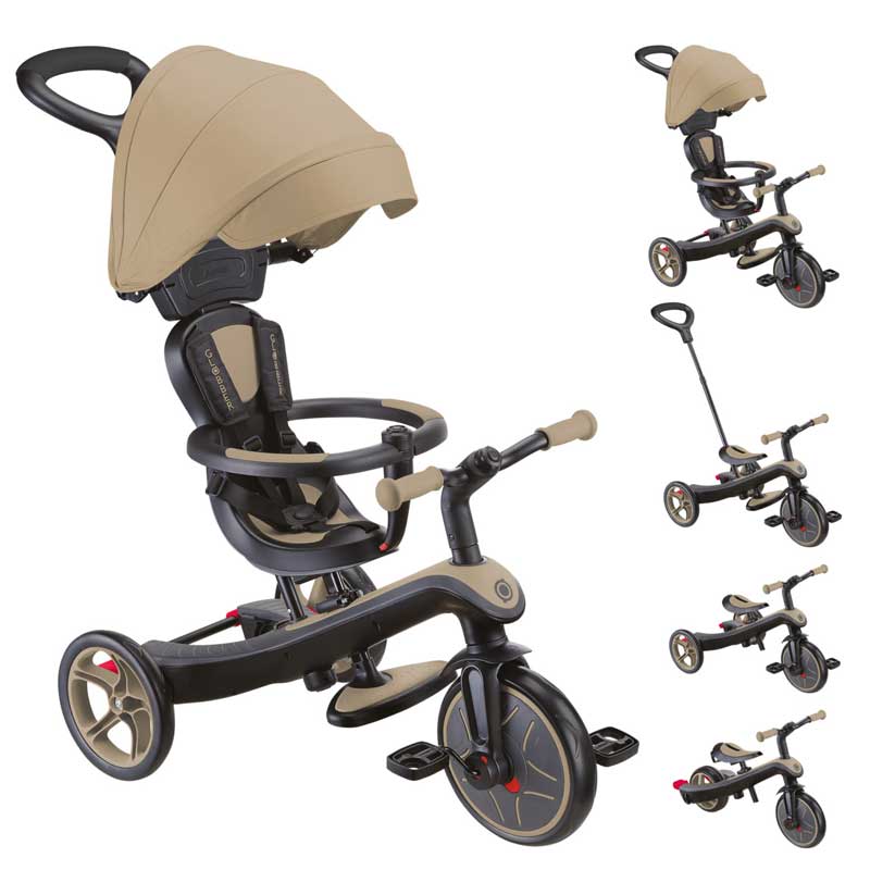 4-in-1 GLOBBER EXPLORER TRIKE tricycle with canopy in beige color