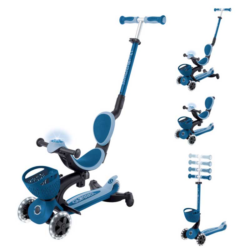5-in-1 scooter GLOBBER GO UP BABY LEARN 360° FLASH LIGHTS, dark blue