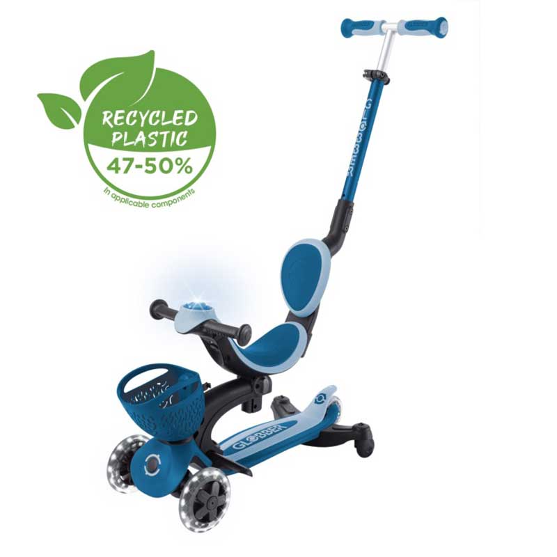 5-in-1 scooter GLOBBER GO UP BABY LEARN 360° FLASH LIGHTS, dark blue