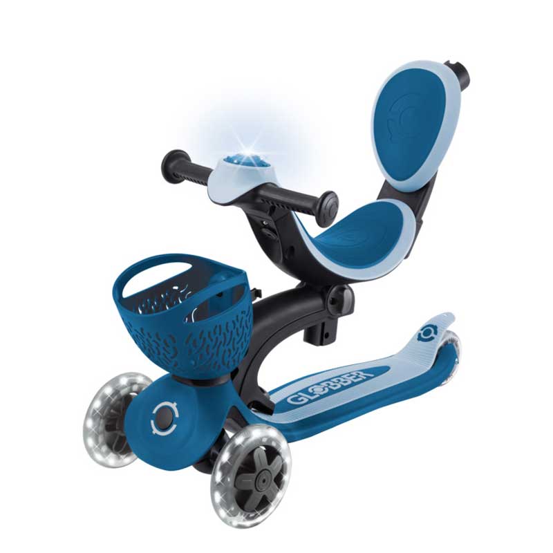 5-in-1 scooter GLOBBER GO UP BABY LEARN 360° FLASH LIGHTS, dark blue