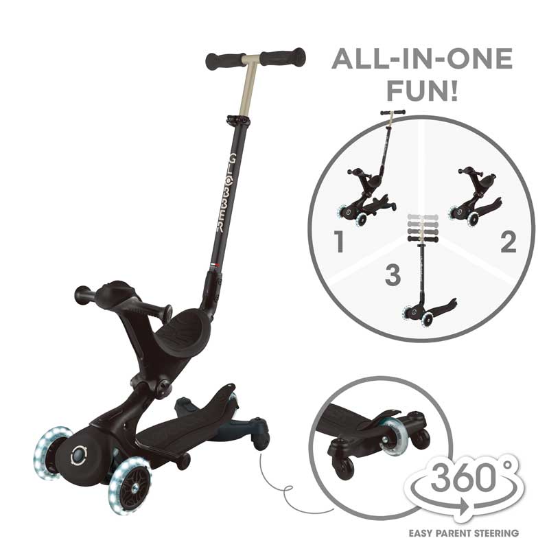 Scooter 5 in 1 GLOBBER GO UP DELUXE LIGHTS 360° - black