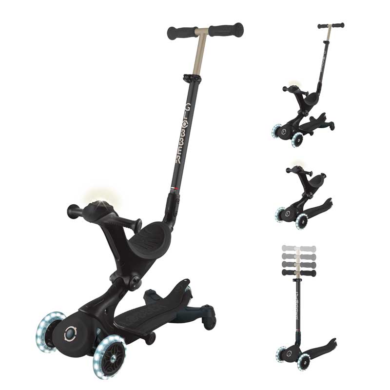 Scooter 5 in 1 GLOBBER GO UP DELUXE LIGHTS 360° - black