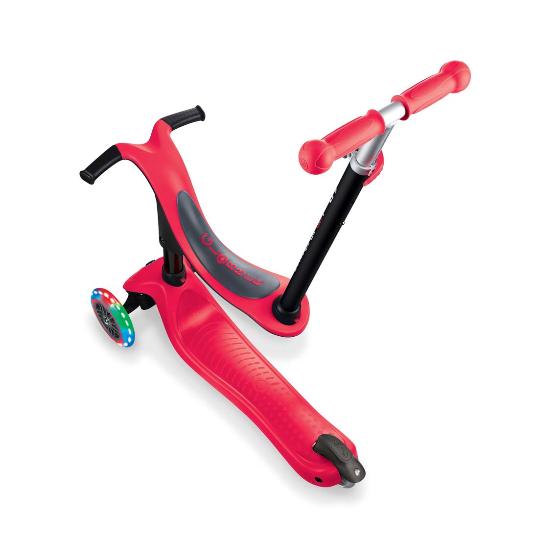 Тротинетка Globber 4 в 1 със стабилизатор, GO UP Sporty Lights - Червена