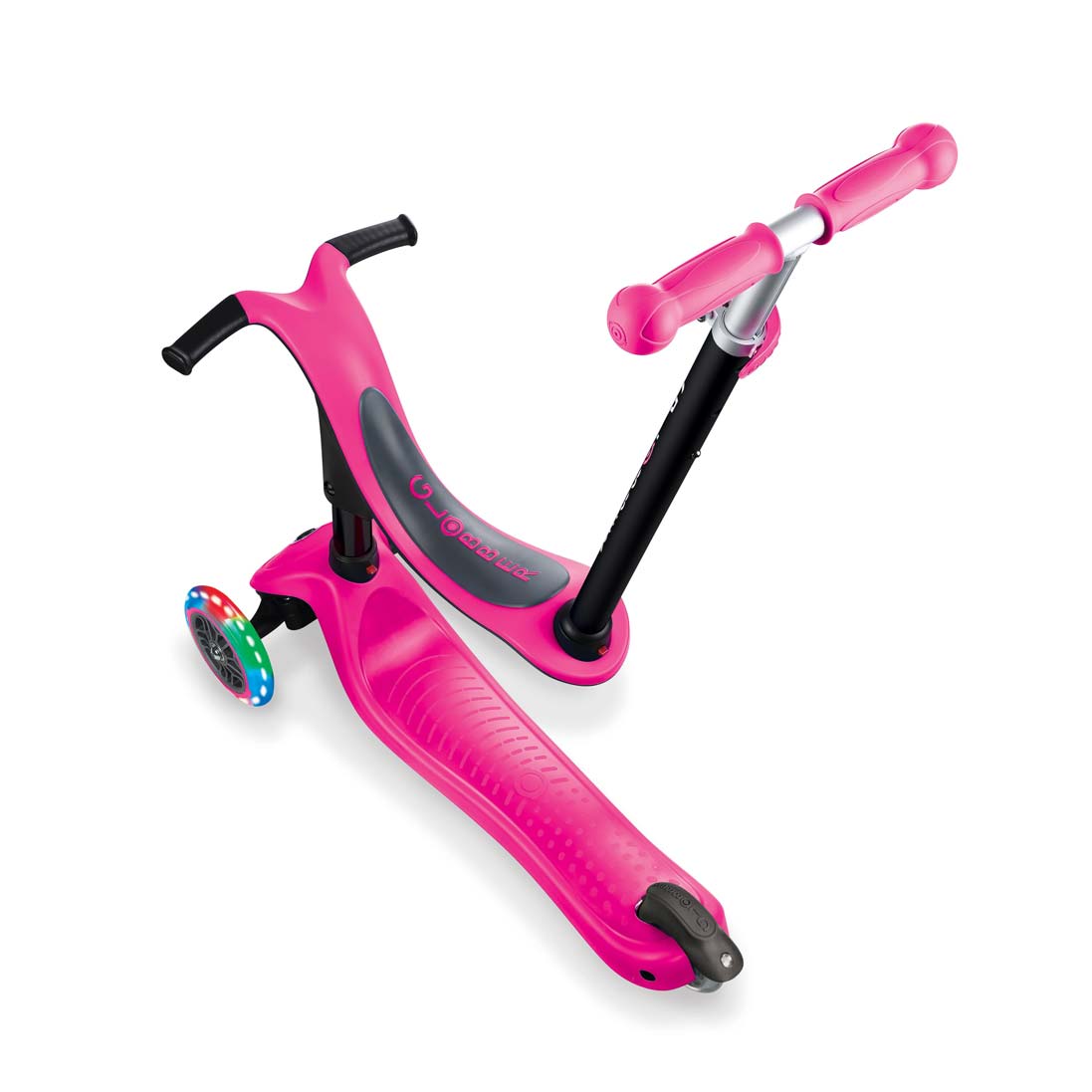 Тротинетка Globber 4 в 1 със стабилизатор, GO UP Sporty Lights - Розова