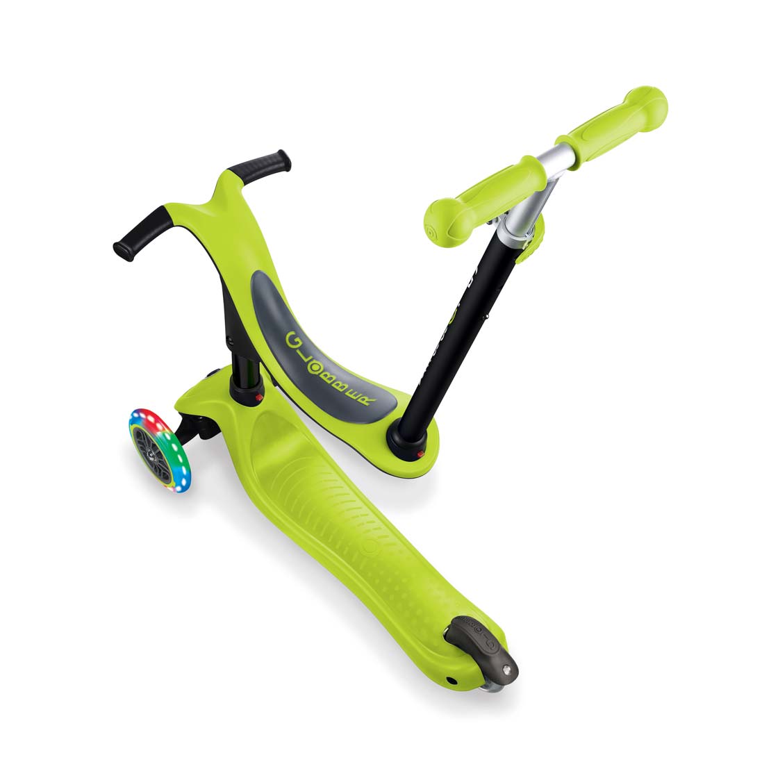 Тротинетка Globber 4 в 1 със стабилизатор, GO UP Sporty Lights - Зелена