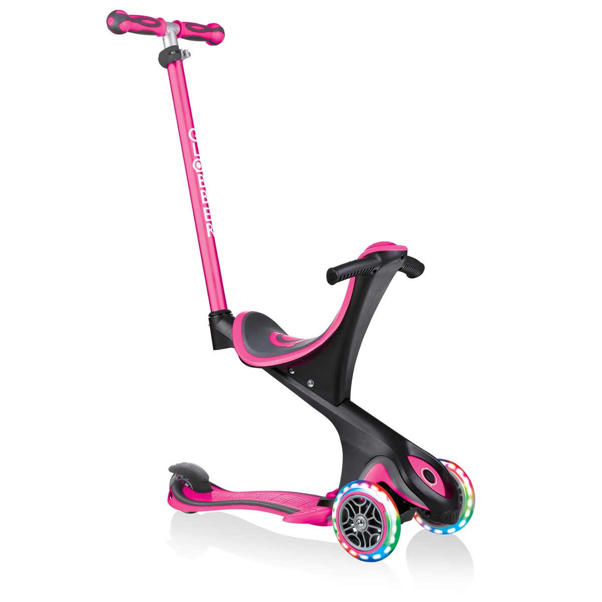 Тротинетка с родителски контрол 5 в 1 Globber Go Up Comfort Lights - розова