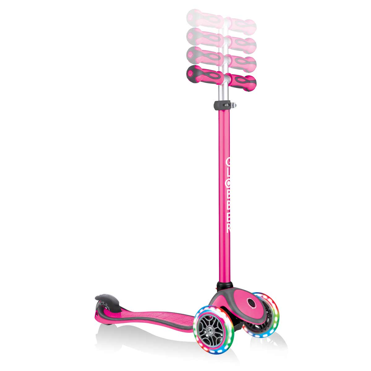 Тротинетка с родителски контрол 5 в 1 Globber Go Up Comfort Lights - розова