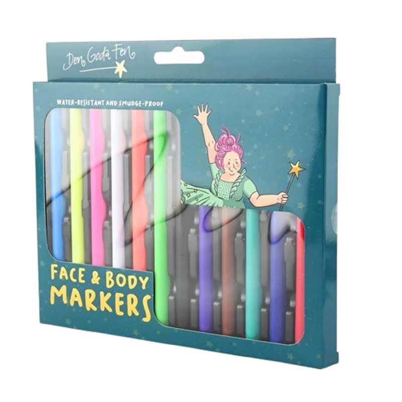 Waterproof markers in bright colors for drawing on the face and body