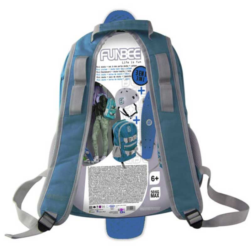 Backpack + helmet + skateboard set, Funbee is pink/grey