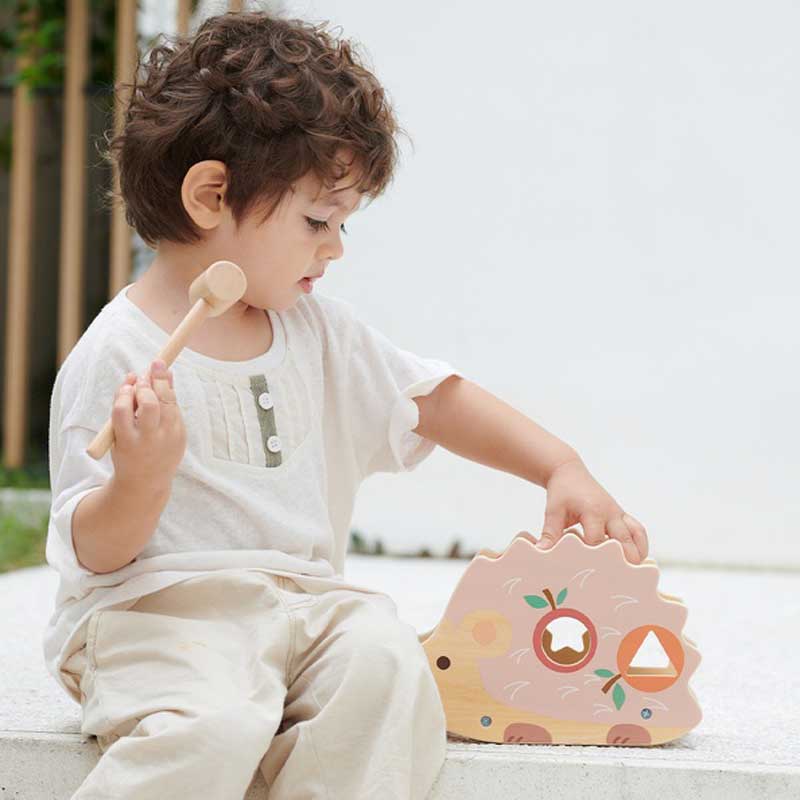 Funny wooden hedgehog - a sorter with a xylophone in pastel colors