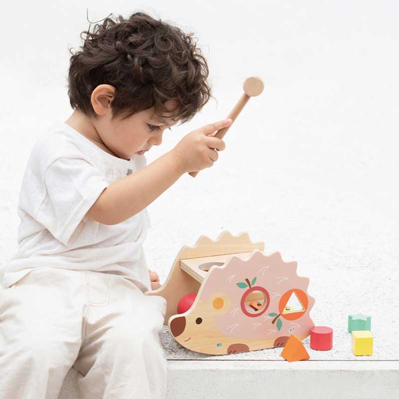 Funny wooden hedgehog - a sorter with a xylophone in pastel colors
