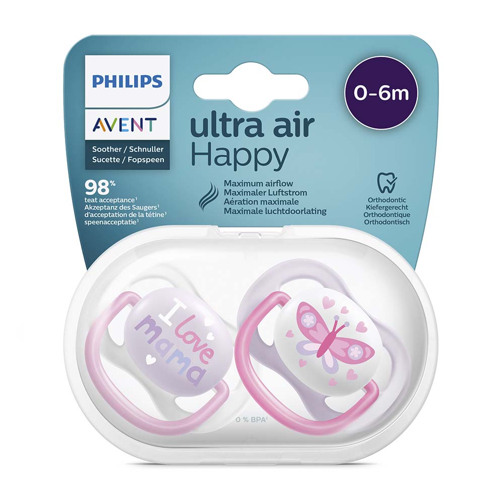 Залъгалки Ultra Air Happy 0-6м розови с декор Пеперуда и Love