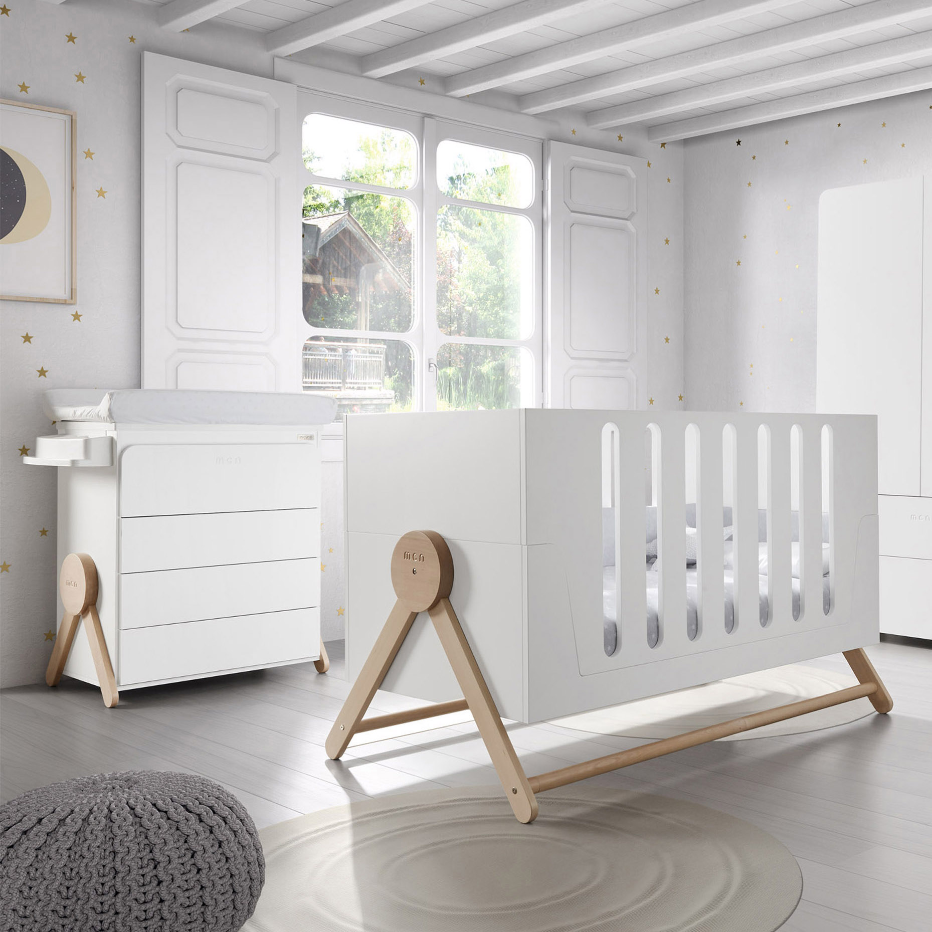 MICUNA Transforming children’s bed BIG SWING COT, 70/140 cm - white/scandinavian