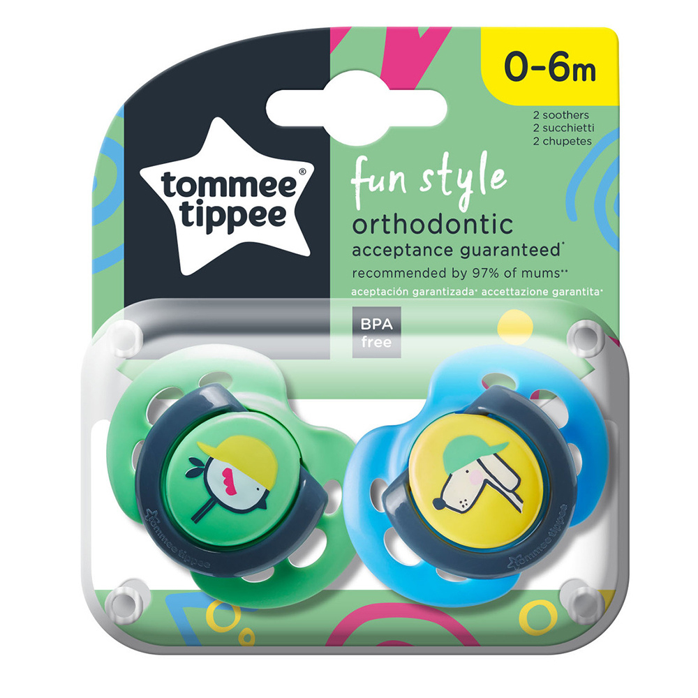 Tommee Tippee Ортодонтични залъгалки FUN STYLE, 6-18м, 2 бр./оп., Пилета