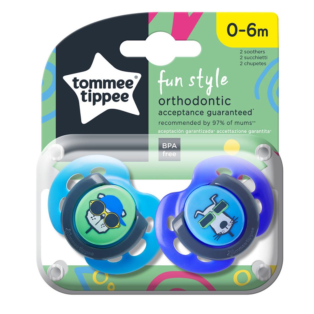 Tommee Tippee Ортодонтични залъгалки FUN STYLE, 6-18м, 2 бр./оп., Кучета