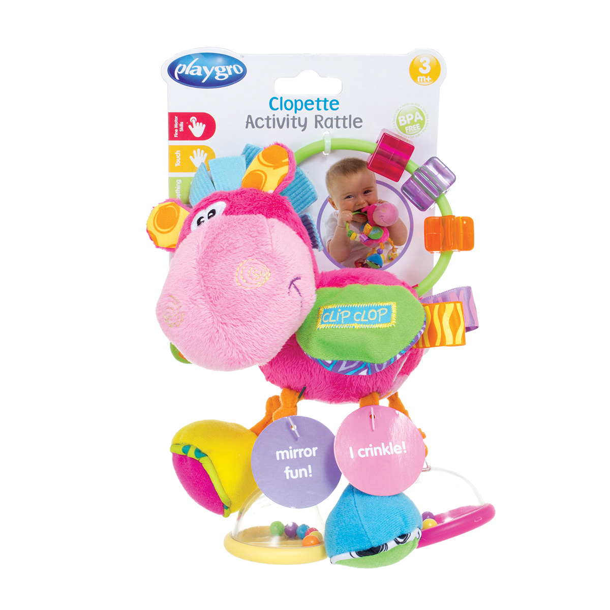 PLAYGRO Дрънкалка Кончето Хоп Троп, 3м+, Розова