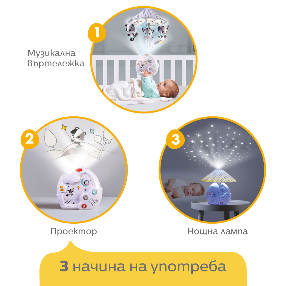 Музикална въртележка 3-в-1 Magical Night Black&White, 0м+
