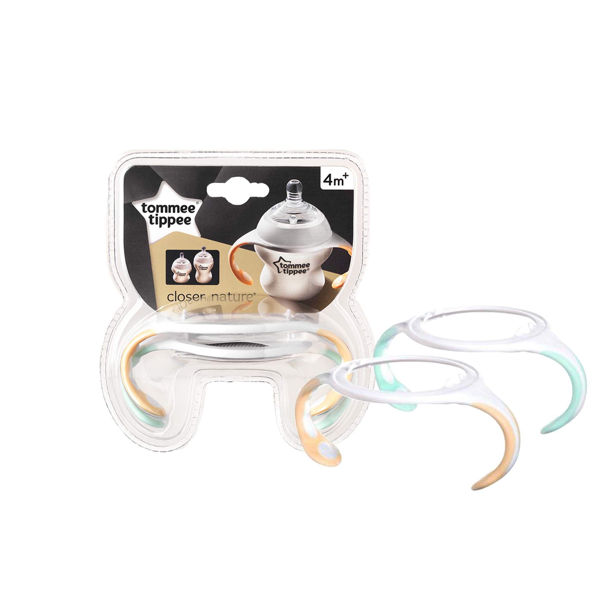 Tommee Tippee Дръжки за шишета и чаши, 4м+, 2 бр./оп., Зелена и оранжева