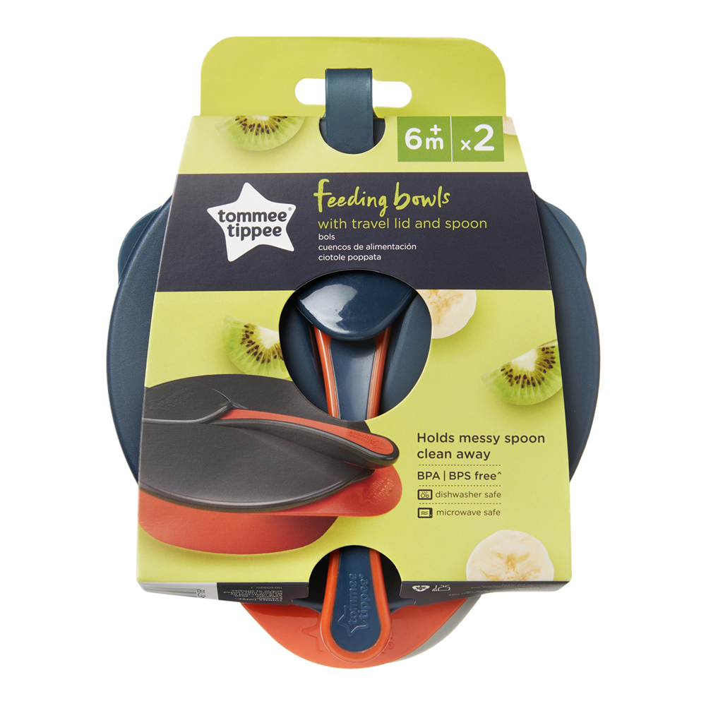 Tommee Tippee Купи за храна с капак и лъжица 6м+ (2 бр./оп.)
