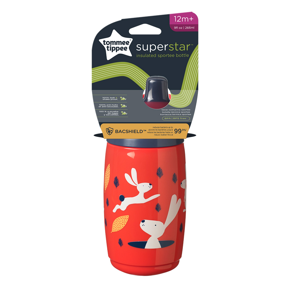 SuperStar Spill-proof tumbler with sports tip 266ml 12m+, BACSHIELD, red