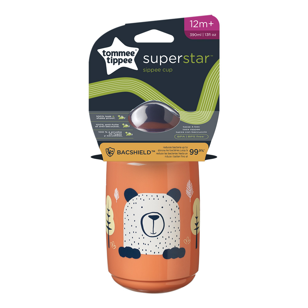 SuperStar Неразливаща се чаша с твърд накрайник 390 мл 12м+, BACSHIELD, оранжева