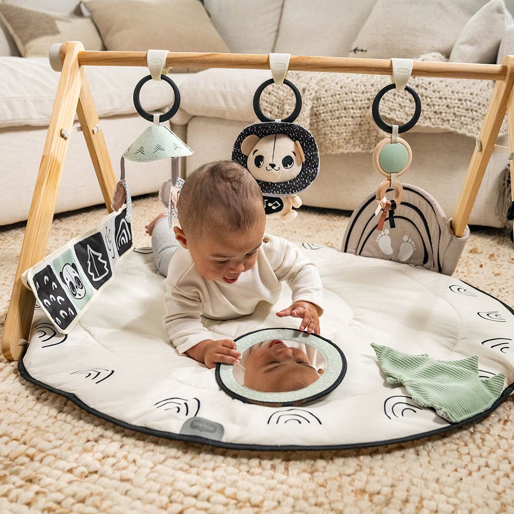 Active gymnastics Tiny Love Luxe Gymini from the Black&White Décor series, with a round rug with a diameter of 92 cm, a wooden arch and a selection of 6 toys, 0m+