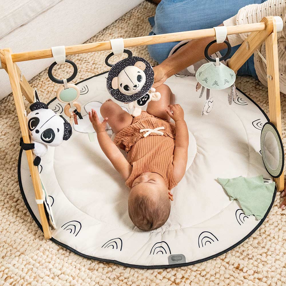 Active gymnastics Tiny Love Luxe Gymini from the Black&White Décor series, with a round rug with a diameter of 92 cm, a wooden arch and a selection of 6 toys, 0m+