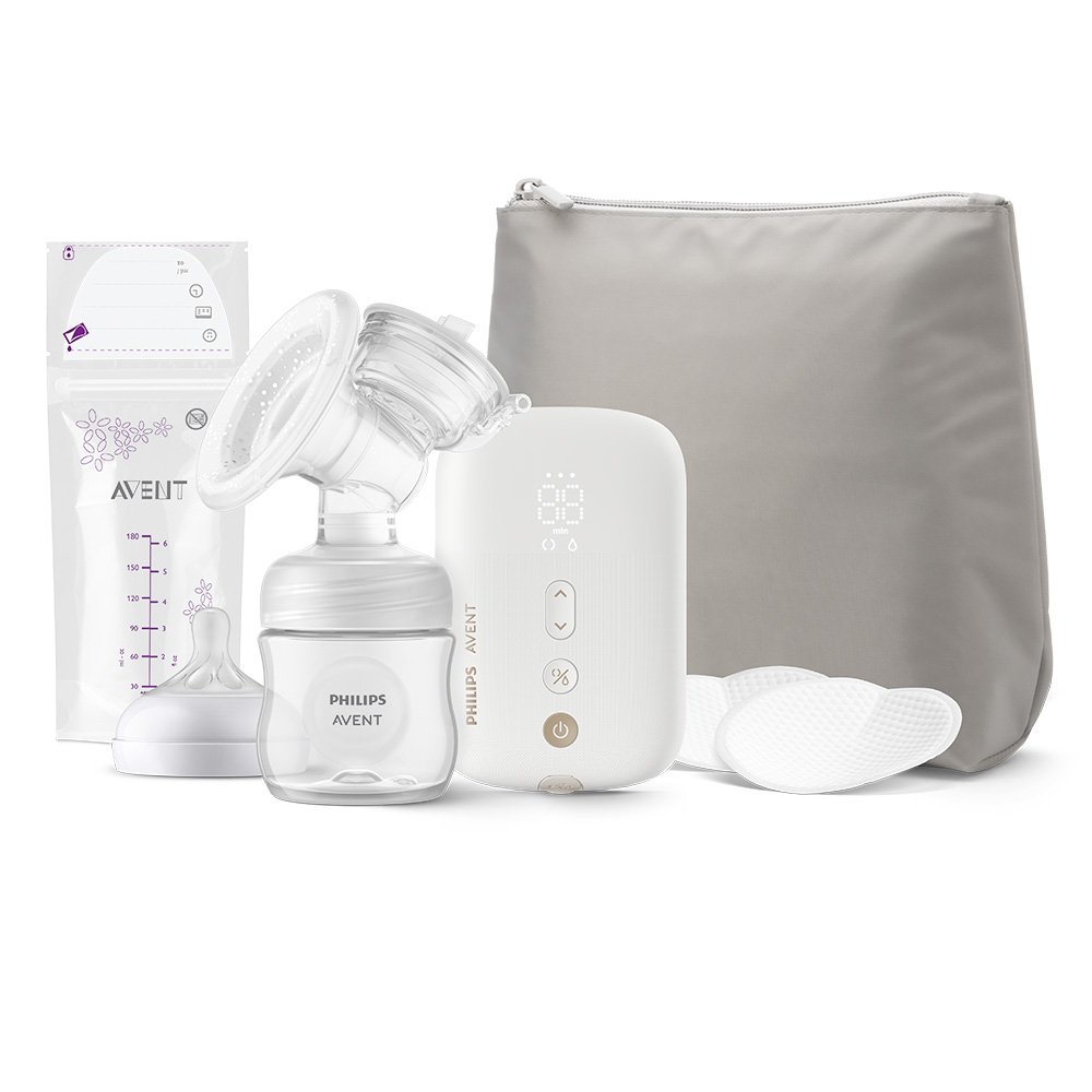 Single electric pump Natural Motion Premium Philips AVENT SCF396/31 with 1 pc. polypropylene bottle 125 ml with teat Natural Response 0m+, Travel kit, 5 pcs. breast milk bags and 4 pcs. padding