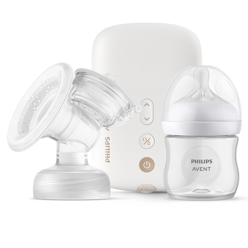 Single electric pump Natural Motion Premium Philips AVENT SCF396/31 with 1 pc. polypropylene bottle 125 ml with teat Natural Response 0m+, Travel kit, 5 pcs. breast milk bags and 4 pcs. padding