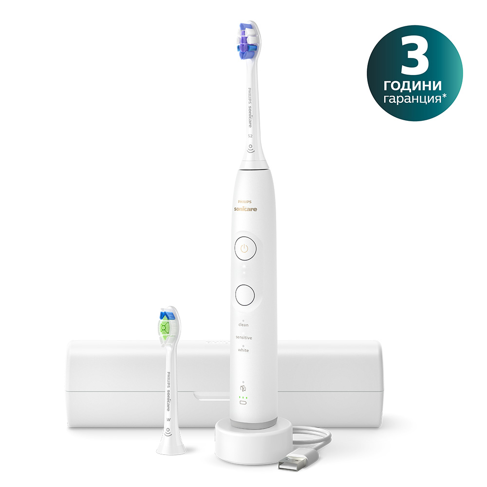 Акумулаторна четка за зъби Philips Sonicare HX7410/02 серия 6500 със звукова технология Next-Generation, 3 режима на четкане, 3 интензитета, светлинен сензор за натиск, 2 накрайника, калъф за път