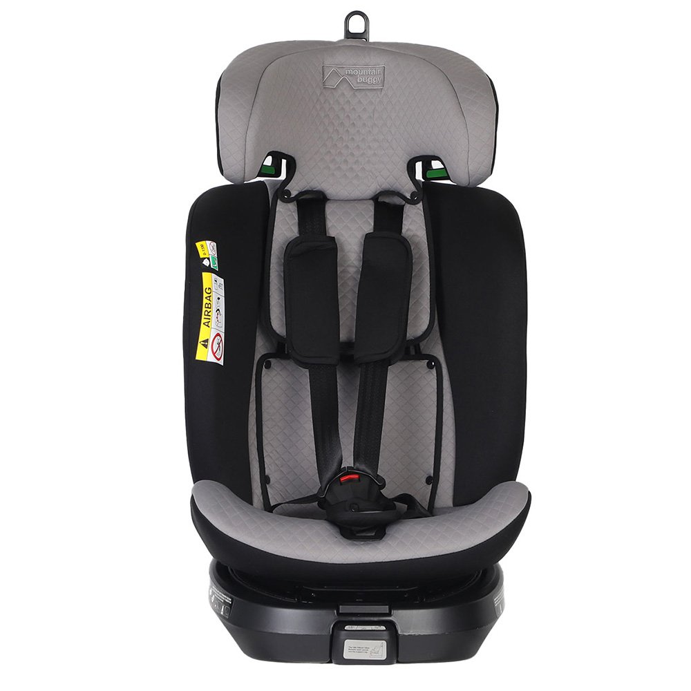 Детско столче за кола Mountain Buggy Safe Rotate i-Size, с подвижна подложка за новородено, удължаваща се облегалка, за деца с ръст 40–150 см, черно-сиво + IsoFix база