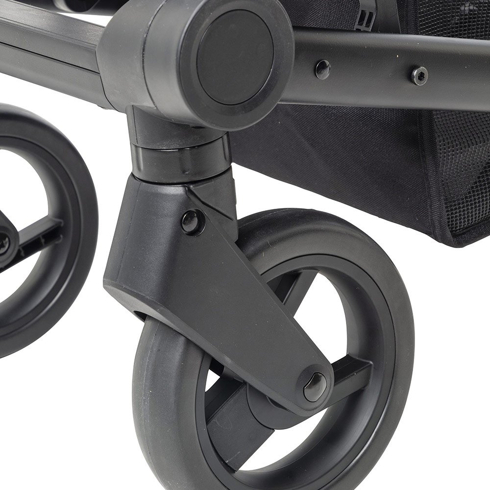 Mutsy NEXO stroller, black chassis with black handle and seat with canopy in Concrete Melange