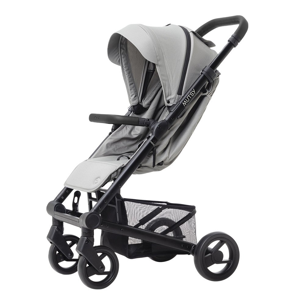 Mutsy NEXO stroller, black chassis with black handle and seat with canopy in Concrete Melange