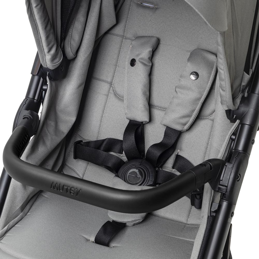 Mutsy NEXO stroller, black chassis with black handle and seat with canopy in Concrete Melange