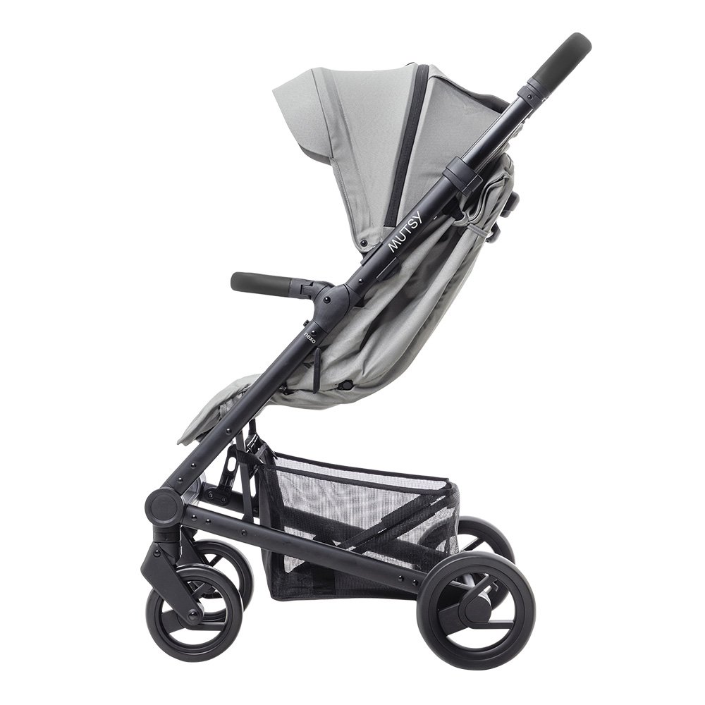 Mutsy NEXO stroller, black chassis with black handle and seat with canopy in Concrete Melange