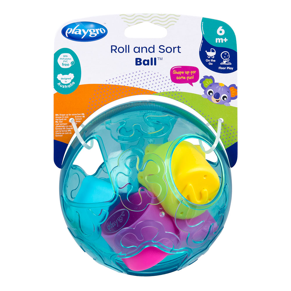 Educational toy Ball with 6 holes and 6 numbered color sorting shapes Playgro