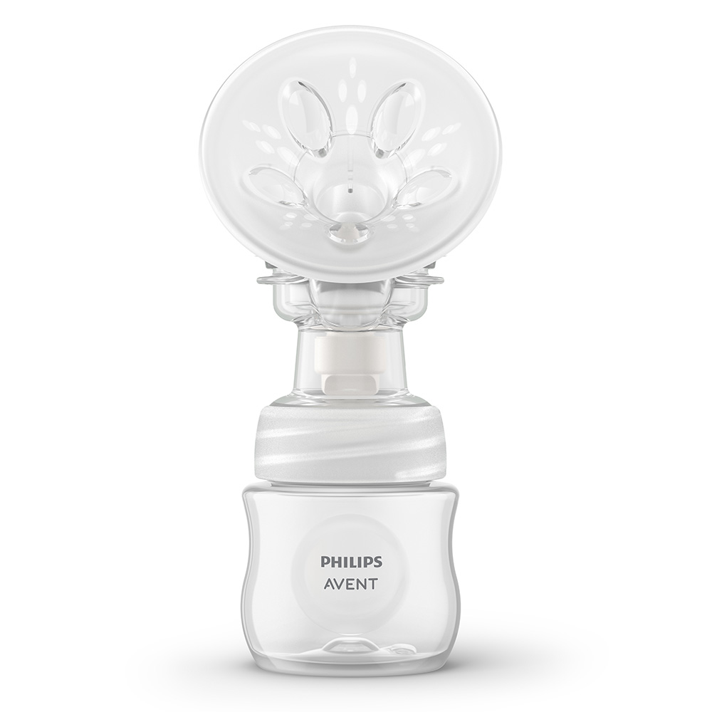 Set of Philips AVENT Essential Single Electric Breast Pump, 1 Natural Response 125 ml bottle, 5 breast milk bags and 4 pads