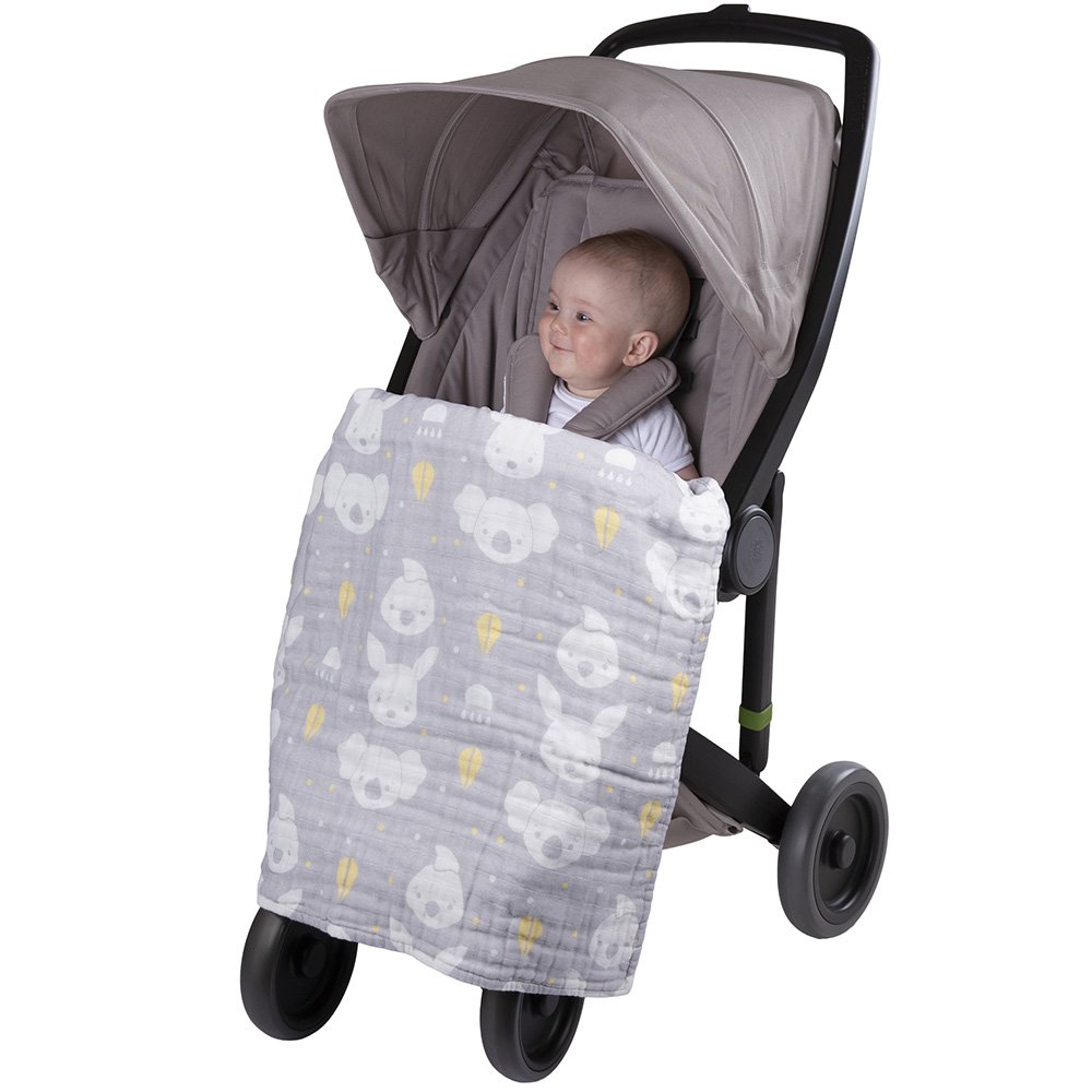 Playgro Fauna Friends 100% natural cotton baby muslin blanket for stroller, size 70 x 70 cm
